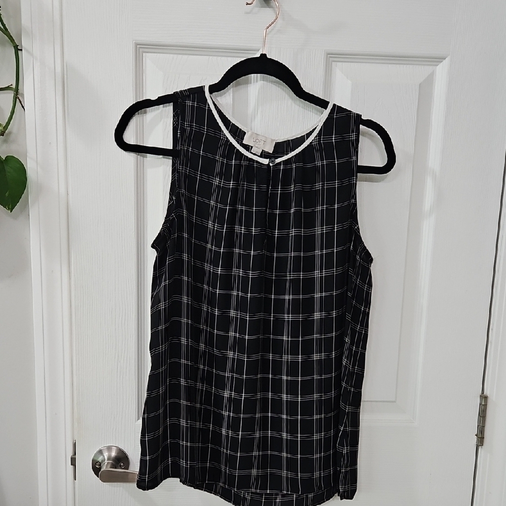 LOFT Black and White Tank Top with Grid Pattern